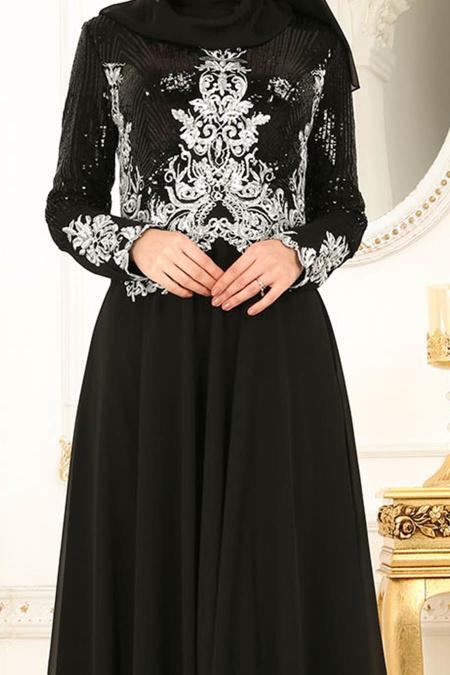Evening Dresses - Black Hijab Evening Dress 79730S - 4