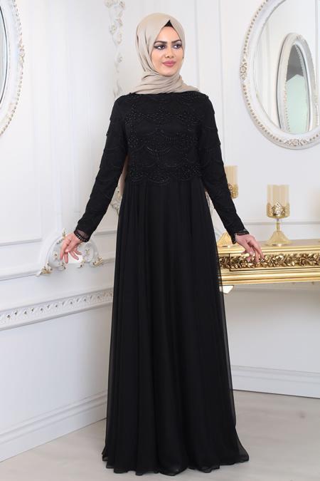 Evening Dresses - Black Hijab Evening Dress 80040S - 2