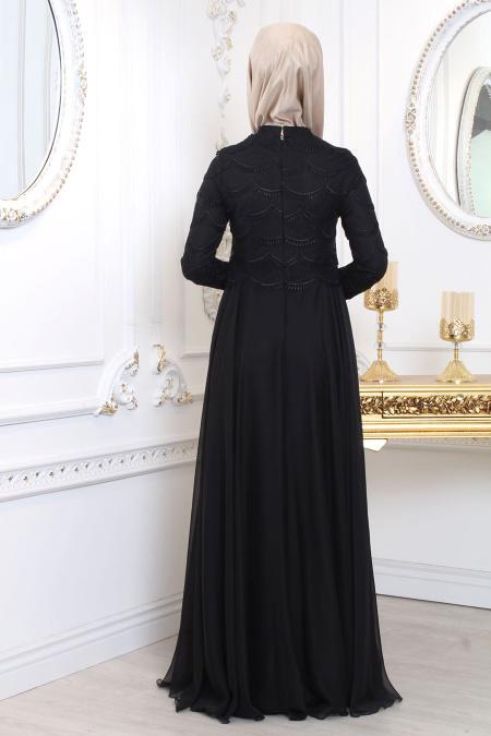 Evening Dresses - Black Hijab Evening Dress 80040S - 3