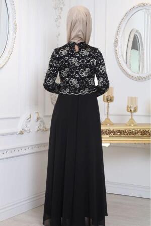 Evening Dresses - Black Hijab Evening Dress 80110S - 3