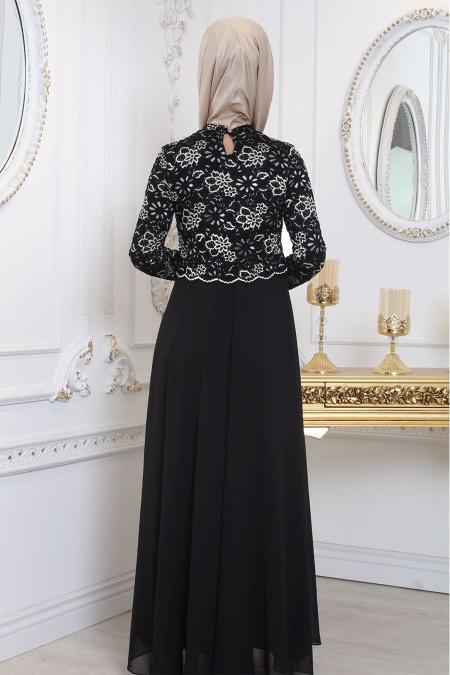 Evening Dresses - Black Hijab Evening Dress 80110S - 3