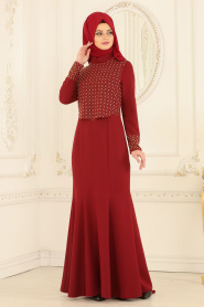 Evening Dresses - Caret Red Hijab Dress 20020BR - Thumbnail
