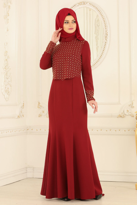 Evening Dresses - Caret Red Hijab Dress 20020BR