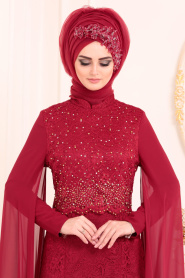 Evening Dresses - Claret Red Hijab Dress 20080BR - Thumbnail