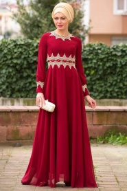 Evening Dresses - Claret Red Hijab Dress 2116BR - Thumbnail