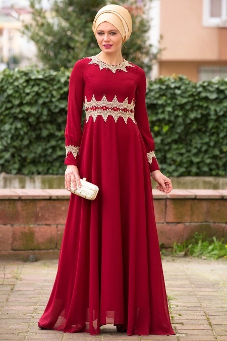 Evening Dresses - Claret Red Hijab Dress 2116BR - 1