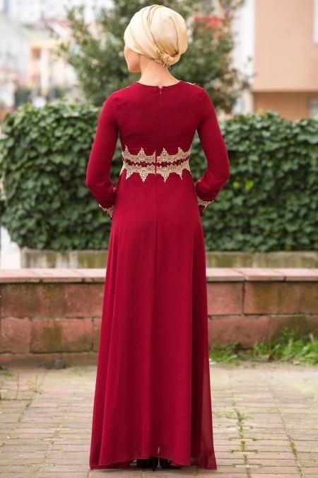 Evening Dresses - Claret Red Hijab Dress 2116BR - 2