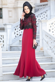 Evening Dresses - Claret Red Hijab Dress 2132BR - Thumbnail