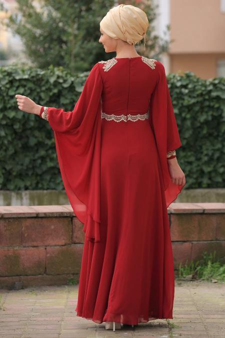 Evening Dresses - Claret Red Hijab Dress 2133BR - 2