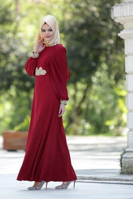 Evening Dresses - Claret Red Hijab Dress 2137BR - 2