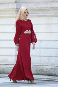 Evening Dresses - Claret Red Hijab Dress 2137BR - Thumbnail