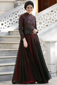 Evening Dresses - Claret Red Hijab Dress 2150BR - Thumbnail