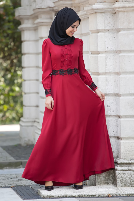 Evening Dresses - Claret Red Hijab Dress 2164BR