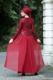Evening Dresses - Claret Red Hijab Dress 2201BR - Thumbnail