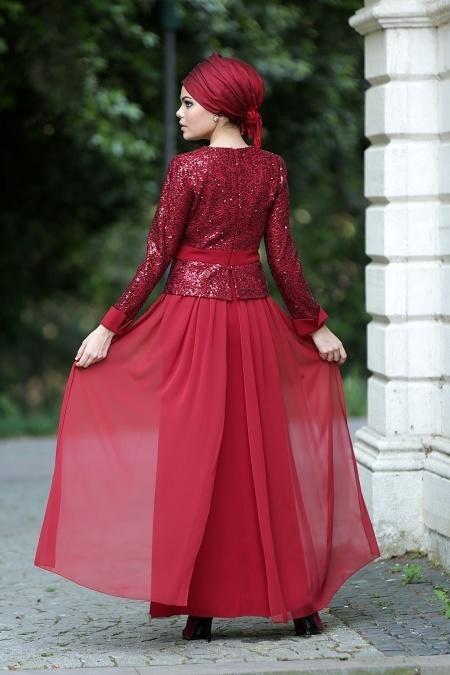 Evening Dresses - Claret Red Hijab Dress 2201BR - 3