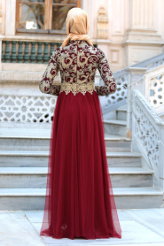 Evening Dresses - Claret Red Hijab Dress 2206BR - Thumbnail