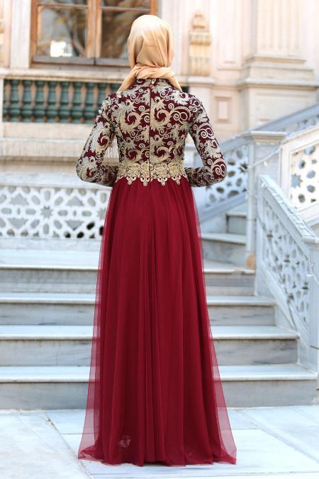 Evening Dresses - Claret Red Hijab Dress 2206BR - 3