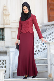 Evening Dresses - Claret Red Hijab Dress 2215BR - Thumbnail