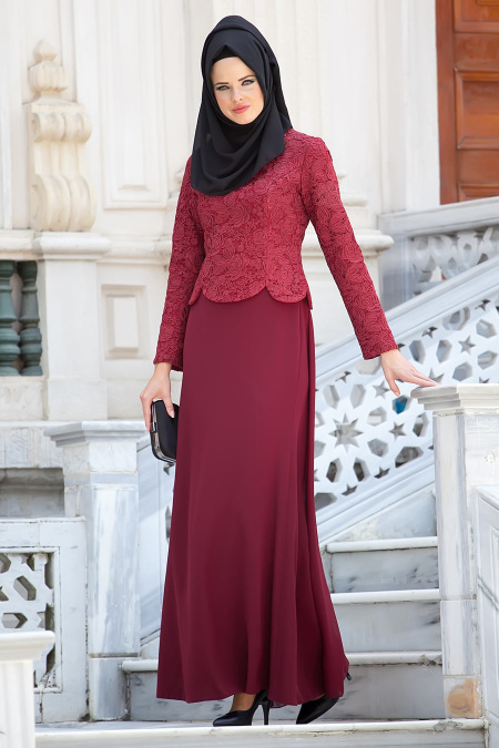 Evening Dresses - Claret Red Hijab Dress 2215BR