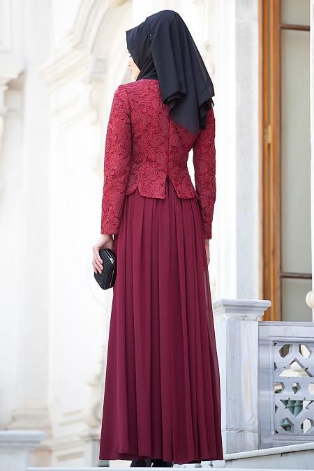 Evening Dresses - Claret Red Hijab Dress 2215BR - 3