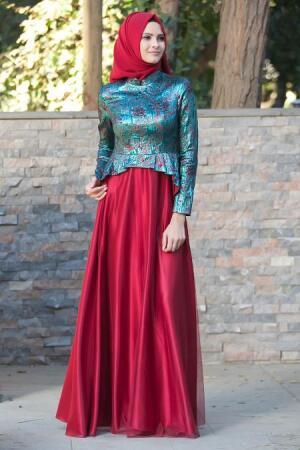 Evening Dresses - Claret Red Hijab Dress 2244BR - 1