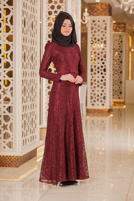 Evening Dresses - Claret Red Hijab Dress 2262BR