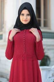 Evening Dresses - Claret Red Hijab Dress 2275BR - Thumbnail