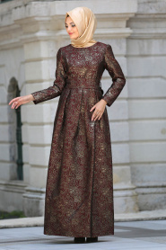 Evening Dresses - Claret Red Hijab Dress 24414BR - Thumbnail