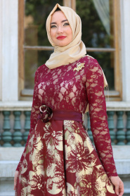 Evening Dresses - Claret Red Hijab Dress 2698BR - Thumbnail