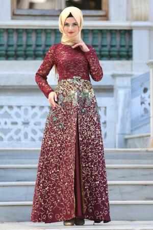 Evening Dresses - Claret Red Hijab Dress 27280BR - 1