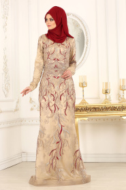 Evening Dresses - Claret Red Hijab Dress 44870BR - Thumbnail
