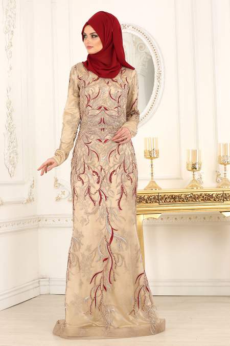 Evening Dresses - Claret Red Hijab Dress 44870BR
