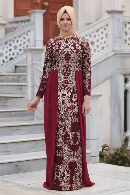 Evening Dresses - Claret Red Hijab Dress 6320BR