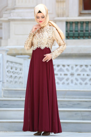 Evening Dresses - Claret Red Hijab Dress 6379BR - Thumbnail