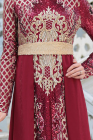 Evening Dresses - Claret Red Hijab Dress 7553BR - Thumbnail
