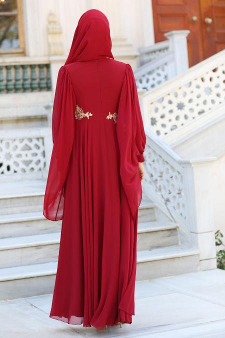 Evening Dresses - Claret Red Hijab Dress 7559BR - 2