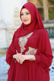 Evening Dresses - Claret Red Hijab Dress 7559BR - Thumbnail