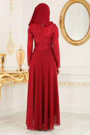 Evening Dresses - Claret Red Hijab Dress 76462BR - Thumbnail