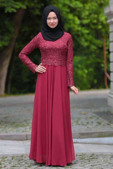 Evening Dresses - Claret Red Hijab Dress 76463BR