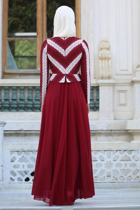 Evening Dresses - Claret Red Hijab Dress 7709BR - 3