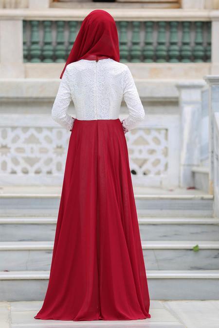 Evening Dresses - Claret Red Hijab Dress 7784BR - 2