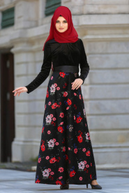 Evening Dresses - Claret Red Hijab Dress 7855BR - Thumbnail