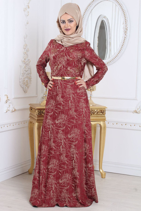 Evening Dresses - Claret Red Hijab Dress 79530BR