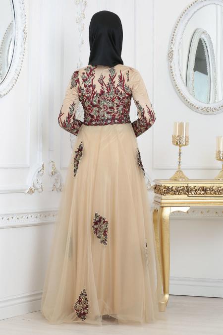 Evening Dresses - Claret Red Hijab Evening Dress 7501BR - 3