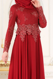 Evening Dresses - Claret Red Hijab Evening Dress 7601BR - Thumbnail