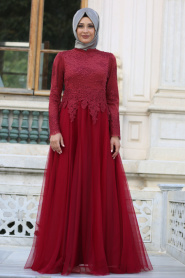 Evening Dresses - Claret RedHijab Dress 7691BR - Thumbnail