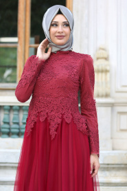 Evening Dresses - Claret RedHijab Dress 7691BR - Thumbnail