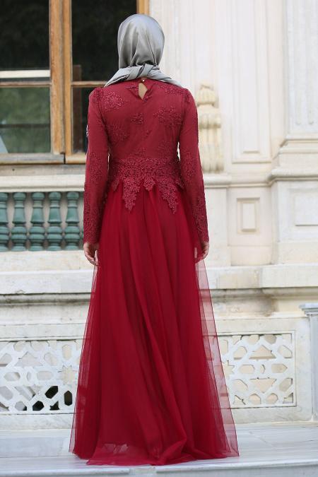 Evening Dresses - Claret RedHijab Dress 7691BR - 3