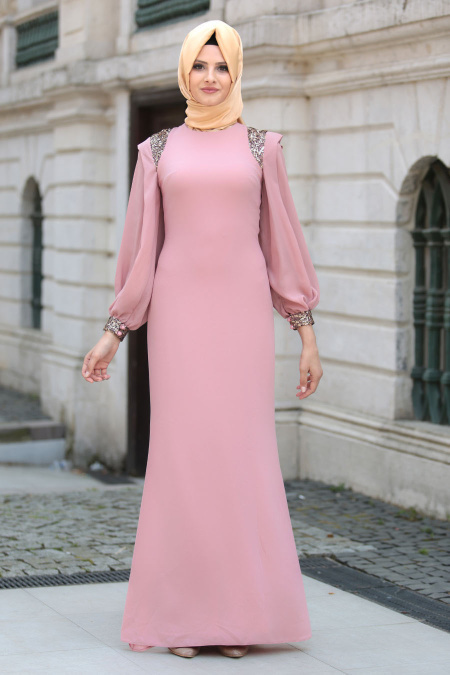 Evening Dresses - Dusty Rose Hijab Dress 3544GK