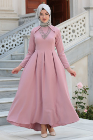 Evening Dresses - Dusty Rose Hijab Dress 41470GK - Thumbnail